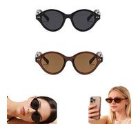 ARYIMYDP 2 Piezas Gafas De Sol Set Vintage, Gafas Cristal Amarillo Retro Gafas De Sol Ovaladas, AñOs 90 PequeñAs Ovaladas Oculos De Sol ProteccióN UV400 Para Mujer Hombre