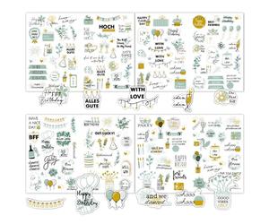 ARYIMYDP 4 Hojas de Pegatinas de Cumpleaños, más de 500 Adhesivos, Diseño Vintage, para Libro de Invitados, Álbum de Fotos, Scrapbooking, Planificador, Proyectos DIY, Niños y Adultos