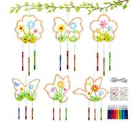 ARYIMYDP 6 Piezas Primavera Carillón de Viento DIY, Campanillas de Viento de Madera, Kit Jardineria Decoración, Manualidades de Campanas de Viento para Jardín