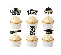 ARYIMYDP Adornos para Cupcakes y Tartas de Graduación, 24 Piezas Doradas con Brillo. Perfectos Fiestas de Fin de Curso y Celebrar el Éxito Universitario.