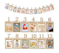 ARYIMYDP Guirnalda Fotos Primer Año, 1 Set de 12 Tarjetas para 1er Cumpleaños y Hitos de 1-12 Meses Bebé, Banner Decorativo Papel Kraft, Recuerdo Perfecto Unisex.