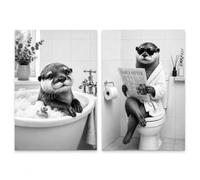 ARYIMYDP Set 2 pósters nutria divertida baño 21x30cm sin marco, láminas blanco negro retro para aseo invitados, lavabo, regalo y decoración, idea regalo, para pared, para hogar, manualidad, accesorio