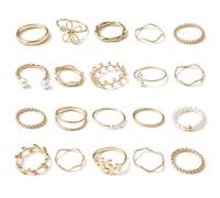 ARYIMYDP Set de 20 Piezas Anillos Dorados Mujer, Anillos Regulables de Acero Inoxidable con Perlas, Anillos de Falange Apilables Bañados en Oro, para Uso Diario, Fiestas y Regalo