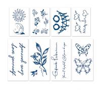 ARYIMYDP Tatuajes temporales adultos 8 hojas, motivos minimalistas plantas y letras, stickers tattoo efecto natural 7-14 días, para brazo clavícula pecho espalda festival, vacaciones fiesta