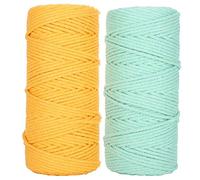 Arythia 2 Piezas Hilo Macrame 3mm, 100m Cuerda Macramé de Algodón Suave para Tejer, Cordón Algodón para Manualidades, Cordel DIY, Verde y Amarillo