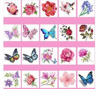 ARYU 20 Unids PequeñAs Pegatinas De Tatuaje De Flores Para Mujeres Pegatinas De Tatuaje De Color 3d Rosa Loto Mariposa Flores S-3