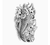ARYU Brazo De Flor, Medio Brazo, Pez Saltando Sobre La Puerta Del DragóN, Tatuaje Adhesivo A Base De Hierbas Koi, Anti-Roce, Duradero, No Reflectante 9 × 15 Cm