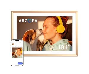 ARZOPA Marco de Fotos Digital 10.1" Nube Ilimitada Gratis HD IPS Pantalla Táctil Marco Digital de Metal Comparte Fotos Videos a Distancia Via App Marco Personalizado Regalar - D10 Gold
