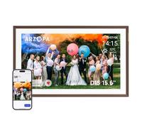 ARZOPA Marco de Fotos Digital 15,6 Pulgadas Gratuita Arzopa App Compartir Remoto Fotos y Vídeos Ilimitados Seres Queridos IPS FHD Pantalla Táctil Marcos Digitales - D15 Marrón