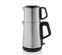 Arzum Tetera turca con jarra de acero inoxidable de 1,0 l y hervidor de agua de 1,8 l, función de preparación rápida, función de mantenimiento del calor, protección contra ebullición en seco, filtro