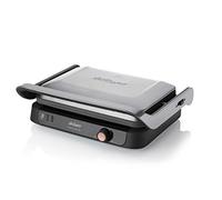 Arzum Tostçu Delux - Barbacoa, prensa Panini y sandwichera, placa de hierro fundido antiadherente extraíble con aspecto de granito, reversible, parrilla saludable, acero inoxidable
