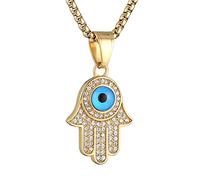 As Always Colgante de mano de Fátima chapado en oro 18K con incrustaciones de circonita cúbica, amuleto de tótem, mal de ojo