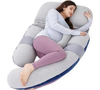 AS AWESLING Pulgadas Almohada Maternidad y Embarazo | Almohada Extra Grande en Forma de U con Lado Desmontable, Almohada de Apoyo Independiente y Funda extraíble (Azul,Gris)