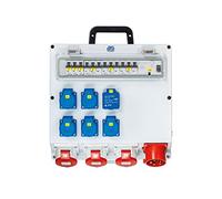 as. Distribuidor de pared Schwabe listo para conectar. Distribuidor de corriente de construcción con conector CEE 400 V/32 A, 22 kW. Salida. 5 Schuko, 3 CEE (400 V/16 A/5 pines), 2 USB (5 V/2,1 A