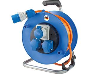 as - Schwabe 10170 Kabeltrommel - Carrete de cable para camping, color azul y naranja