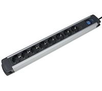 AS - Schwabe 18368 Regleta de 8 enchufes protección contra sobretensiones de aluminio con interruptor y protección infantil, 1,5 m de cable, conector Schuko, 1 pieza, plata