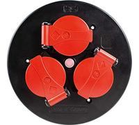 as - Schwabe 10565 - Enchufe de 3 vías con tapas abatibles rojas y disyuntor térmico IP44 para exteriores