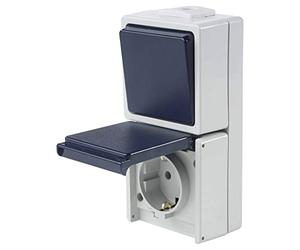 as - Schwabe 62455 - Conjunto de conmutador y Caja de Enchufe para Exteriores (Vertical, IP 54), Color
