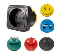as - Schwabe Adaptador de Viaje Universal con 5 módulos de país fácilmente Intercambiables, Tipo B, G, I, J, L, para Enchufe Europeo, Contorno y protección de Contacto, Barra de Tierra + Estuche de