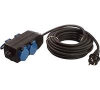 as - Schwabe alargador de Cables de 5 m H07RN-F 3G1,5 - Cable de extensión con 4 Tomas - 230 V/16 A - con Tapas Protectoras - Resistente al Polvo y a Las Salpicaduras IP44 - Negro, 60673