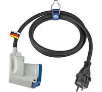 as Schwabe TechnikProdukte Cable adaptador CEE 1,5 m, clavija de contacto de puesta a tierra 230 V / 16 A y acoplamiento CEE con tapa abatible 230 V / 16 A / 3 polos, interior/exterior, IP44,