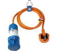 as - Schwabe Cable adaptador CEE Caravan British Standard 1,5 m - Enchufe británico tipo G 250 V / 16 A / 3 polos & CEE con tapa abatible 230 V / 16 A / 3 pines - IP44 - Fabricado en Alemania I 660486
