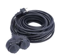 as - Schwabe Cable alargador de Goma, 10 m H05RR-F 3G1,5 Cable con protección de Contacto y 2 enchufes con protección de Contacto y Tapa Protectora, Cable de extensión de 230 V, 16 A, IP44, Negro,