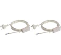 as - Schwabe - Cable de conexión Euro con Interruptor intermedio 3m H03VVH2-F 2x0,75, Enchufe Plano Euro, 30mm pelado con terminales de Cable, 230V, 2,5A, Blanco, IP20, 70631 (Paquete de 2)