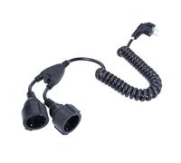 as - Schwabe Cable Espiral de 2 m a 4 m - 2 enchufes Schuko - 230 V, 16A - Cable Espiral elástico con Enchufe de conexión a Tierra - Cable de extensión - Tomas de 2 vías - IP20 - Negro, 70433