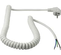 as - Schwabe Cable Espiral de conexión H05VV-F 3G1,5 - Extensible 2,5 m - con Enchufe ángulo Schuko - IP20 Interior - Cable pelado - Blanco, 70423