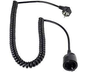 as - Schwabe - Cable Espiral de Contacto de protección de 1 m a 4 m con Enchufe de Contacto de y Acoplamiento de Contacto de protección, 230V, 16A Cable de extensión, IP20, Negro, 70425