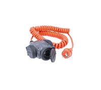 as - Schwabe Cable Espiral Extensible de 1 a 5 m H07BQ-F 3G1,5-3 Tomas con Tapas - 230 V / 16 A - con Contacto de protección - Resistente al Polvo y a Las Salpicaduras (IP44) - Naranja, 70414