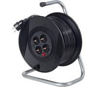 AS - Schwabe carrete de cable 40 m, IP20 interior, 4 enchufes, disyuntor térmico de protección, negro