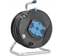 AS - Schwabe carrete de cable 50 m, IP20 interior, 4 enchufes, disyuntor térmico de protección, Made in Germany