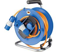 as - Schwabe Carrete de cable para camping (25 m, indicador de tensión, cable de conexión de 1,5 m con conector CEE, 1 enchufe de protección de contacto y 1 enchufe CEE de 230 V/16 A/3 pines, para