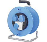 as - Schwabe carrete de cable para camping vacío, para aprox. 50 m de cable, exterior IP44, 2 tomas de corriente con toma de tierra + 1 toma CEE 3 polos 230 V, interruptor térmico, Made in Germany