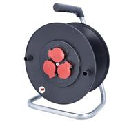 as - Schwabe carrete de cable vacío, para aprox. 40 m de cable, exterior IP44, 3 tomas de corriente con toma de tierra, Ø 285 mm, Interruptor térmico, Made in Germany