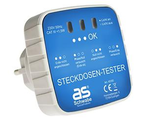 as - Schwabe Comprobador de enchufes Schuko con indicador luminoso | Conector de diagnóstico - Comprueba el cableado en tomas de 230 V - 45100