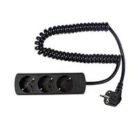 as - Schwabe Enchufe Múltiple de 3 Vías Con Cable en Espiral - 2,5 m - 230 V / 16 A - Extensible - IP20 - Negro I 11432