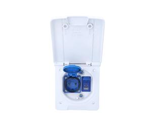 as - Schwabe Enchufe para toldo para caravana con USB-C y USB-A, conector SAT y enchufe de 230 V, IP44 para caravanas y caravanas, color blanco