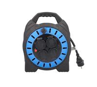 as - Schwabe Enrollacables 15 m H07RN-F 3G1,5 - Uso exterior IP44 | 4 tomas de corriente con toma de tierra - Interruptor térmico - Negro/azul