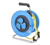 as - Schwabe enrollacables 25 m AT-N07V3V3-F 3G1,5, IP44 exterior, 3 tomas de corriente con toma de tierra, freno de bloqueo, guía de cable, Made in Germany