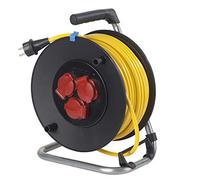 as - Schwabe enrollacables 25 m AT-N07V3V3-F 3G1,5, IP44 exterior, 3 tomas de corriente con toma de tierra, freno de bloqueo, guía de cable, Made in Germany