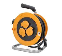 as - Schwabe enrollacables 25 m H05RR-F 3G1,5, IP44 exterior, 3 tomas de corriente con toma de tierra, freno de bloqueo, guía de cable, Made in Germany