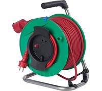 as - Schwabe enrollacables 25 m H05RR-F 3G1,5 rojo, IP44 exterior, 1 toma de corriente con toma de tierra, cable de conexión 1,5 m, Interruptor térmico, Made in Germany