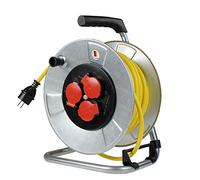 as - Schwabe enrollacables 40 m AT-N07V3V3-F 3G1,5, IP44 exterior, 3 tomas de corriente con toma de tierra, Interruptor térmico, tambor de acero, Made in Germany