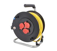 as - Schwabe enrollacables 40 m AT-N07V3V3-F 3G1,5, IP44 exterior, 3 tomas de corriente con toma de tierra, freno de bloqueo, guía de cable, Made in Germany