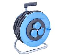 as - Schwabe enrollacables 40 m H07RN-F 3G1,5, IP44 exterior, 3 tomas de corriente con toma de tierra, Interruptor térmico, Made in Germany