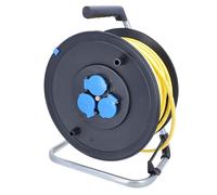 as - Schwabe enrollacables 50 m AT-N07V3V3-F 3G1,5, IP44 exterior, 3 tomas de corriente con toma de tierra, freno de bloqueo, guía de cable, Made in Germany