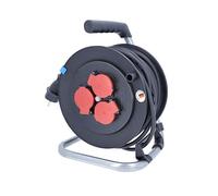 as - Schwabe enrollacables 50 m H05RR-F 3G1,5, IP44 exterior, 3 tomas de corriente con toma de tierra, freno de bloqueo, guía de cable, Made in Germany